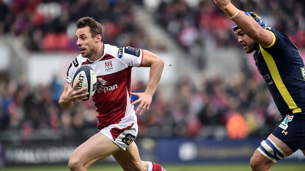 Tommy Bowe on the move against Clermont Auvergne at the Kingspan Stadium in Belfast. Photograph: Oliver McVeigh/Sportsfile via Getty Images