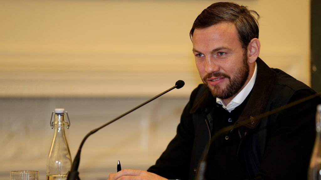 Andy Lee is pictured during a press conference in London for the defence of his WBO middleweight title against Billy Joe Saunders. Photograph: Andrew Redington/Getty Images