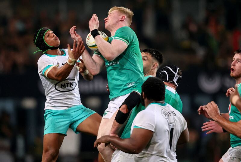 South Africa's Kurt-Lee Arendse and Ireland's Jamie Osborne. Photograph: Dan Sheridan/Inpho