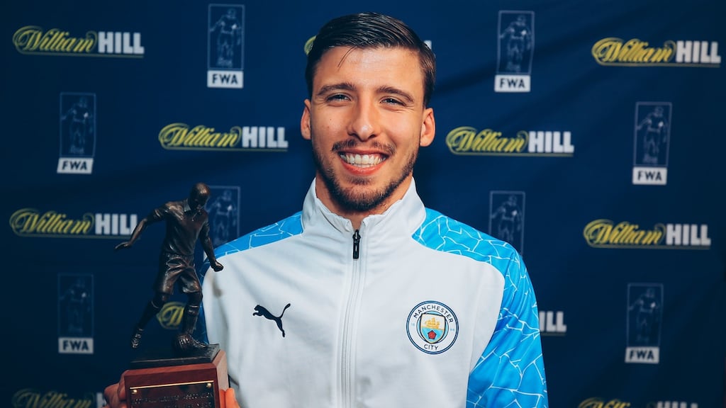 Ruben Dias: the defender described the award as “a huge privilege” and paid tribute to his Manchester City colleagues. Photograph: FWA Handout Photo/PA Wire.