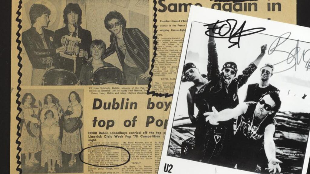 Claimed to be the first press clipping referring to the band U2. Page three of the Evening Press, dated March 20th, 1978, ¤500-¤700 at Whyte’s