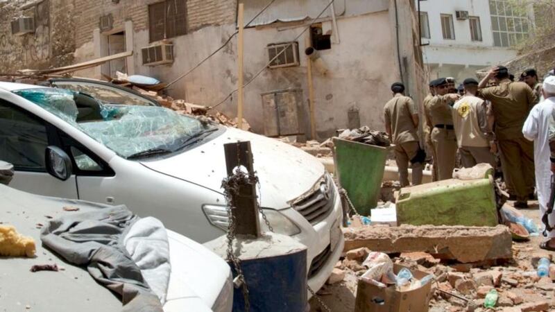 Mecca attack: Saudi security forces inspect the site of the foiled terror plot. Photograph: HO/AFP/Getty