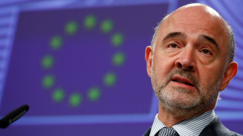 European Commissioner for Economic and Financial Affairs Pierre Moscovici holds a news conference in Brussels. Photograph: Francois Lenoir/Reuters