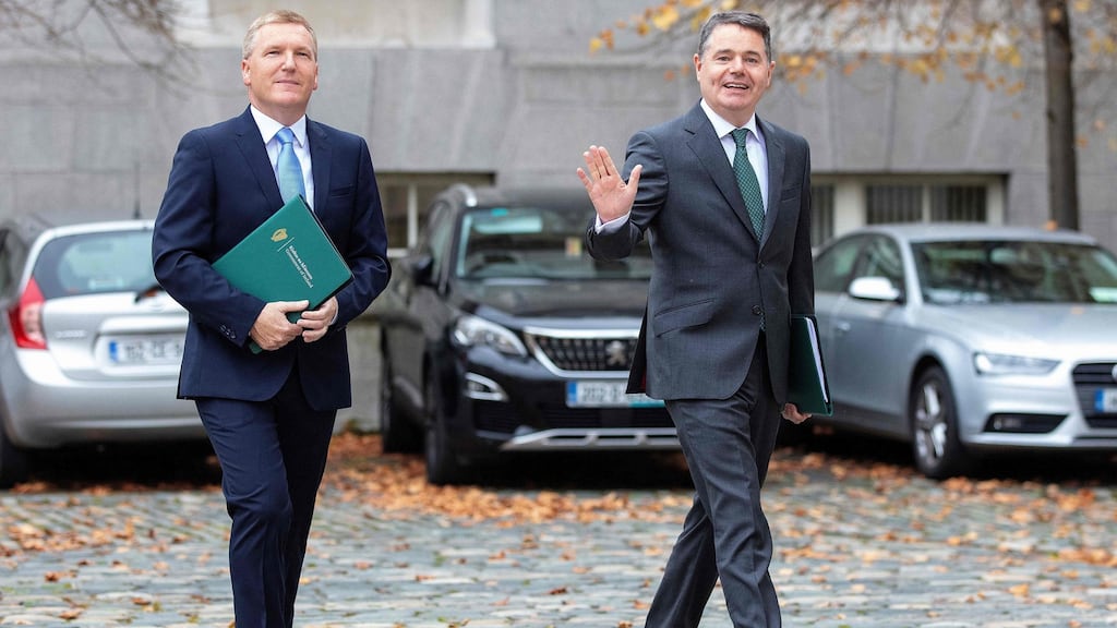Minister for Public Expenditure Michael McGrath and Minister for Finance Paschal Donohoe arrive at Government Buildings in Dublin. Photograph: AFP via Getty Images