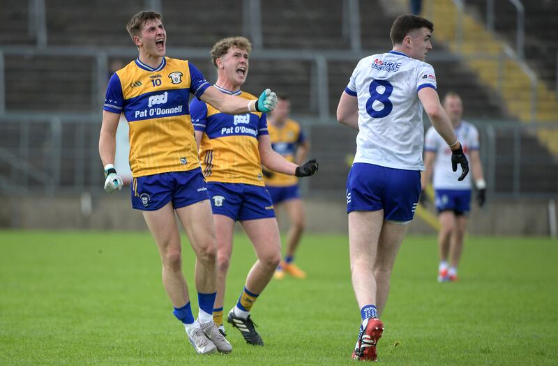 Clare's Conor Meaney celebrates scoring a two-pointer. Photograph: Andrew Paton/Inpho