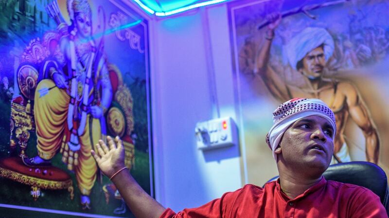 Dilip Chouhan, one of a growing network of anti-Christian Hindu nationalists who, energised by a new anti-conversion law in their state of Madhya Pradesh, have stormed churches, at his office in Alirajpur, India. Photograph: Atul Loke/New York Times