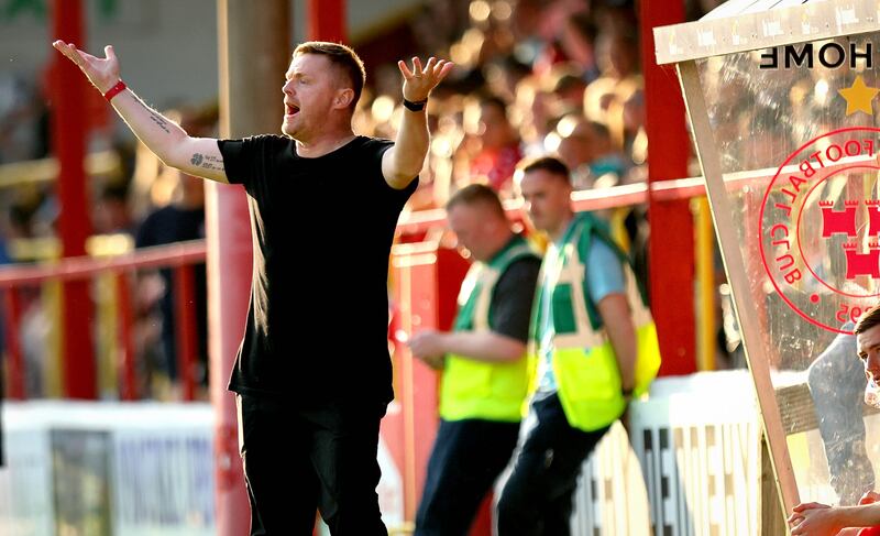 Shelbourne manager Damien Duff during the game at Tolka Park. Photograph: Ryan Byrne/Inpho