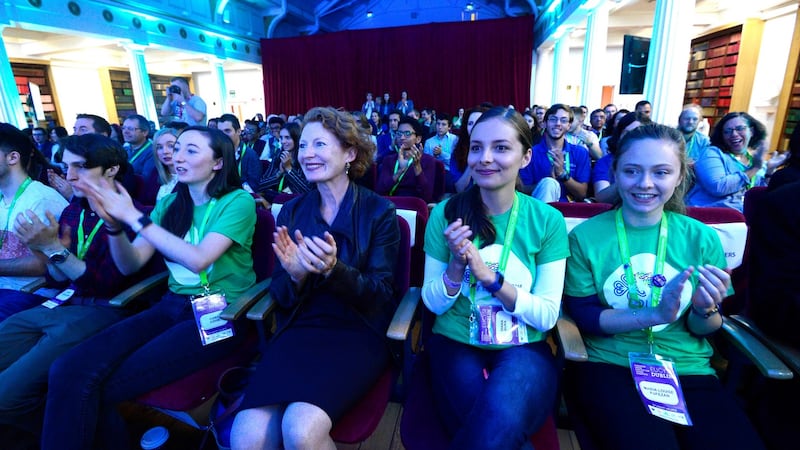 Audience members applaud at the opening ceremony for the European Union Contest for Young Scientists at the RDS. Photograph: Cyril Byrne/The Irish Times