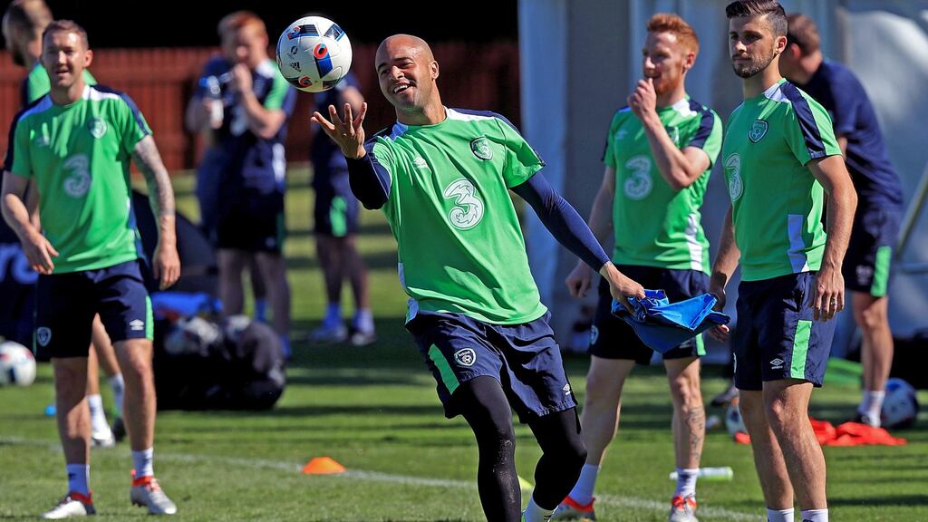 Darren Randolph in action during training in Fota Island, Co Cork: “I deal with things how I deal with things and what might work for me might not work for someone else.” Photograph: Donall Farmer/Inpho
