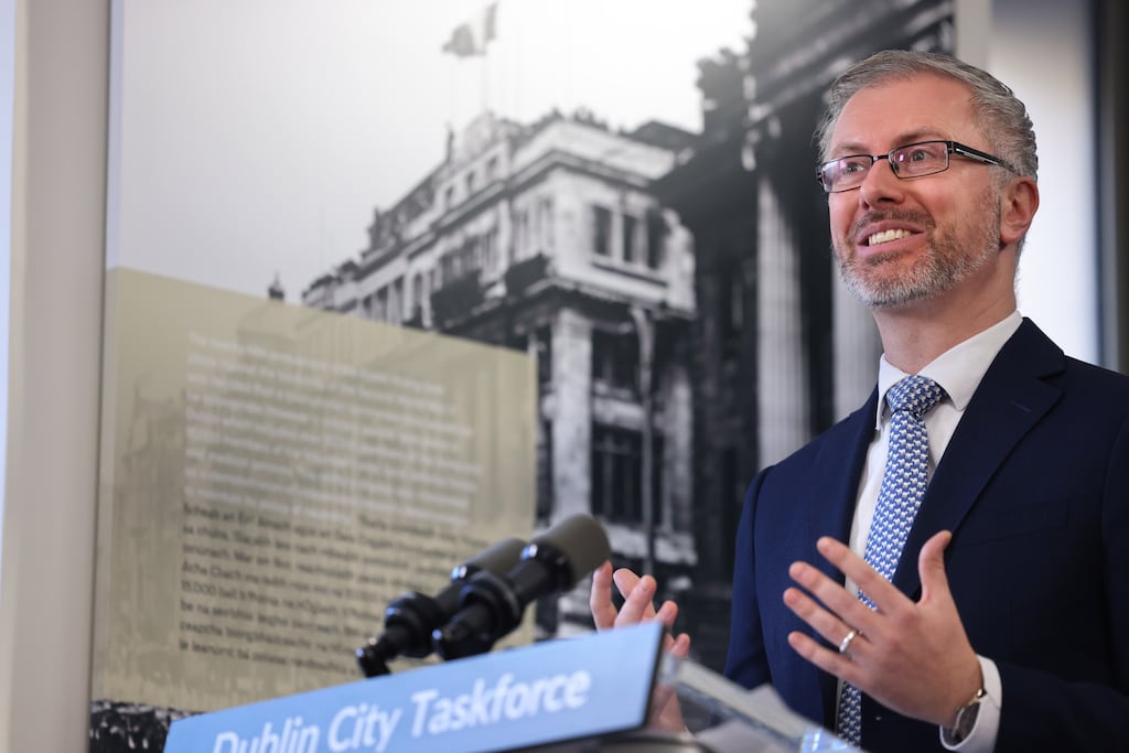 Roderic O'Gorman, Minister for Children, Equality, Disability, Integration and Youth, at the launch of the Dublin City Taskforce Report in the GPO, Dublin. Photograph: Dara Mac Dónaill