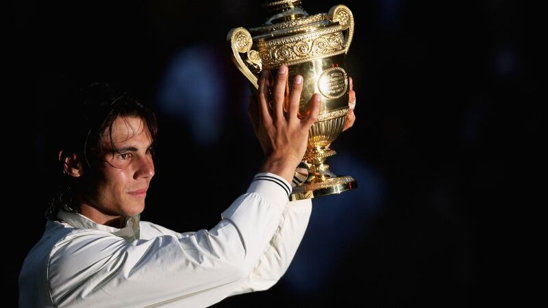 Rafael Nadal with the Wimbledon trophy after his famous win in 2008. Photograph: Getty