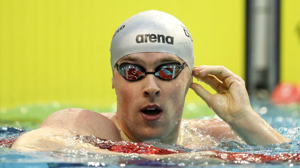Jordan Sloan after winning his heat in the Men’s 200m Freestyle. Photo: Bryan Keane/Inpho
