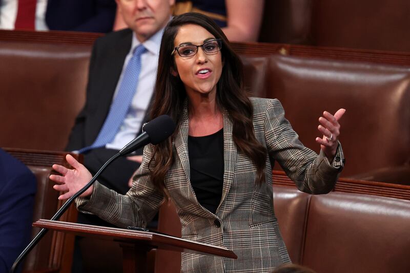 Republican congresswoman Lauren Boebert during elections for speaker of the House at the US Capitol Building in Washington. Sean Hannity of Fox News scolded Boebert on his prime-time programme on Wednesday, asking, “Isn’t it time for you to pack it in?” Photograph: Win McNamee/Getty Images
