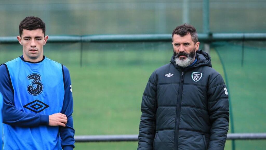 Brian Lenihan and Roy Keane at Republic of Ireland training in Malahide yesterday. Steve Langan/Inpho
