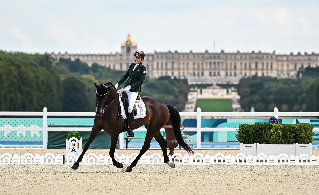 Dressage rider Sarah Slattery competing on Savona during the Grade V Individual Event during the Paralympic Games at Château de Versailles, France. Photograph: Harry Murphy/Sportsfile