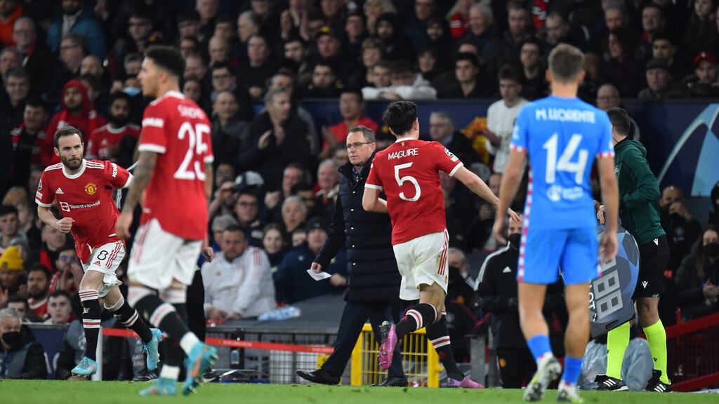 The biggest cheer of the night came when Juan Mata replaced Harry Maguire. Photograph: Peter Powell/EPA