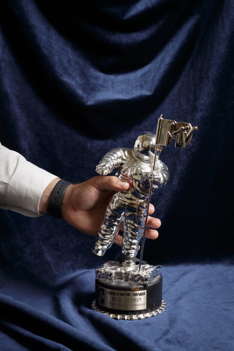 An MTV Video Music Awards statuette, which was modeled after the iconic image of Buzz Aldrin placing the American flag on the moon’s surface. Photograph: Anna Watts/The New York Times