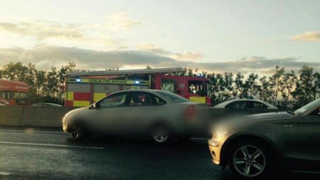 From @DubFireBrigade along with Tweet: M50 NB J4 Ballymun. 2nd incident on opposite carriageway. Take care in both directions. @M50Dublin @DCCTraffic