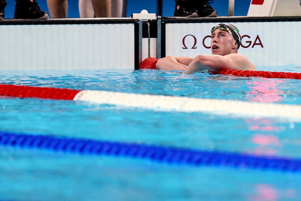 Ireland’s Daniel Wiffen after finishing third in the men's1500m freestyle final in La Defense Arena, Paris. Photograph: Ryan Byrne/Inpho