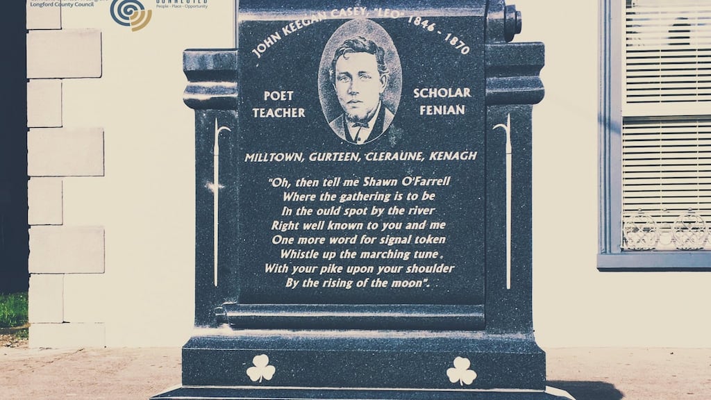 Memorial to John Keegan Casey in Ballymahon, Co Longford. Photograph: Courtesy of Longford County Council/County Longford Heritage Office
