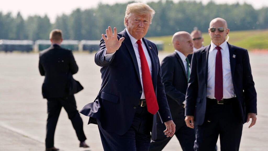 US president Donald Trump on his way to the G-20 Summit in Osaka. Photograph: Kevin Lamarque/Reuters