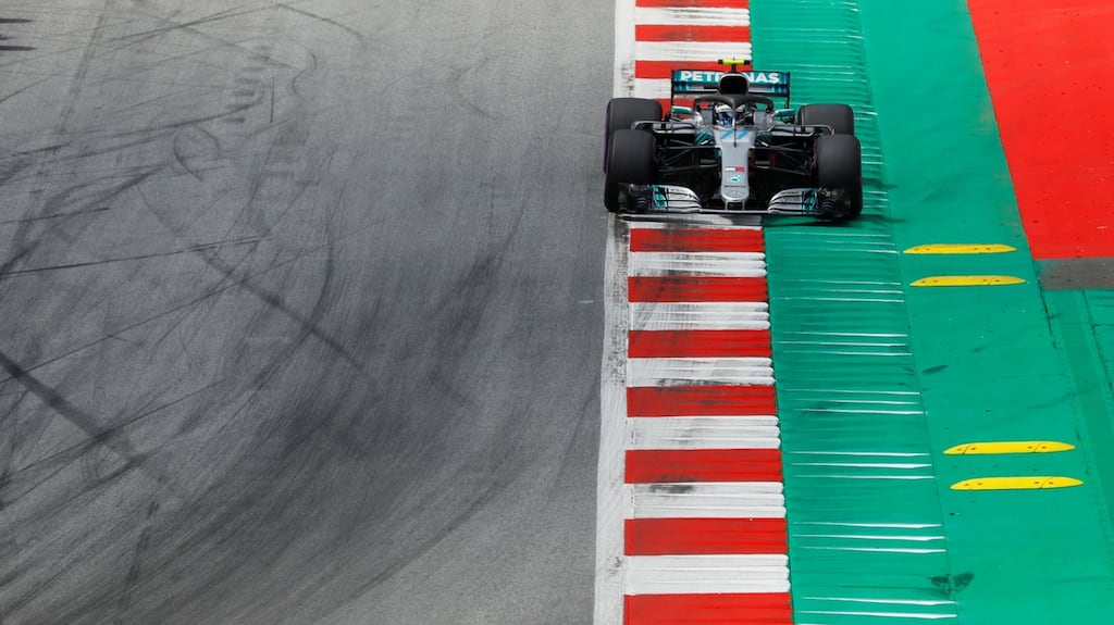 Mercedes’ Valtteri Bottas in action during qualifying for the Austrian Grand Prix at the Red Bull Ring in Spielberg. Photograph: Lisi Niesner/Reuters