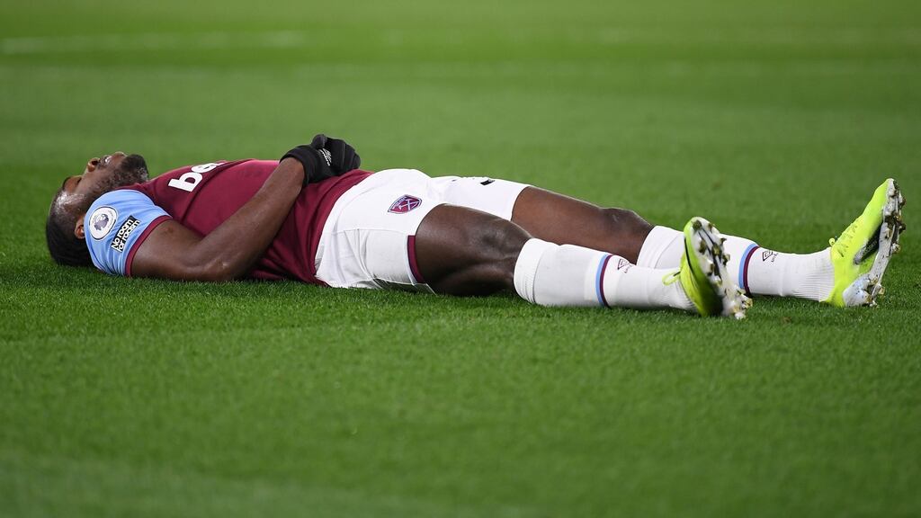 West Ham United’s Michail Antonio could miss the rest of the season with a hamstring injury. Photograph: Michael Regan/PA