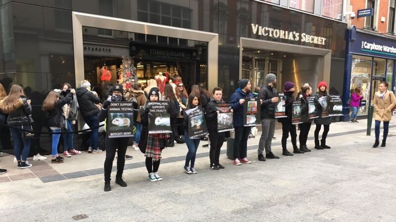 Protestors outside the new Victoria’s Secret store on Grafton Street Dublin which opened on Tuesday December 5th. Photograph: Tanya Sweeney