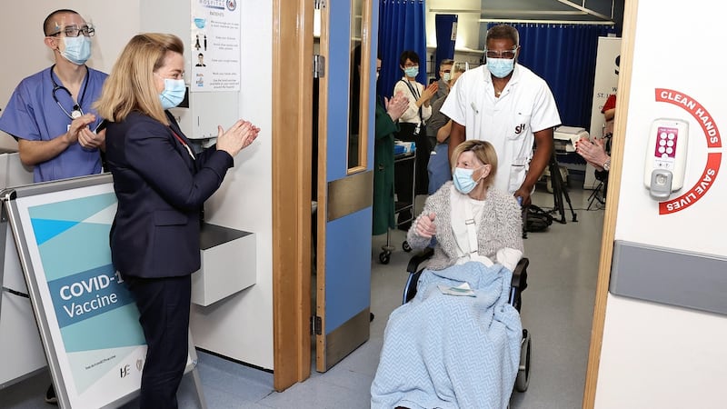 Annie Lynch at St James’s Hospital in Dublin, Ireland. Photograph: Marc O’Sullivan/EPA/Pool