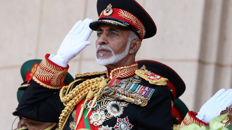Sultan Qaboos bin Said salutes at the start of a military parade at a stadium in Muscat on the occasion of the Sultanate’s 40th National Day in 2010. Photograph: Mohammed Mahjoub/AFP via Getty Images