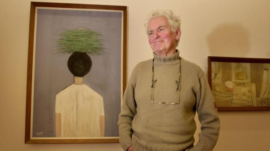 Patrick Scott and some of his work in the Hugh Lane Gallery, Parnell Square, Dublin: ‘At its best, that work possesses a timeless purity and elegance.’ Photography: Dara Mac Dónaill/The Irish Times