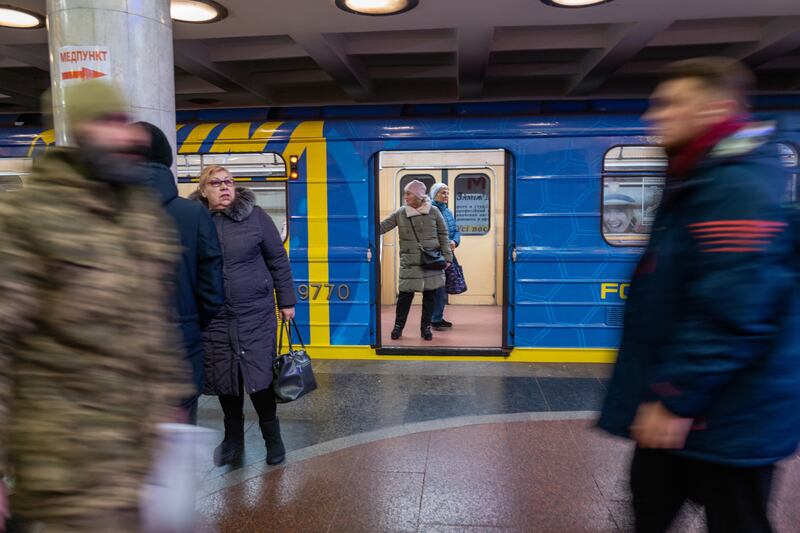 A busy metro station in Kharkiv in January. Photograph: Spencer Platt/Getty