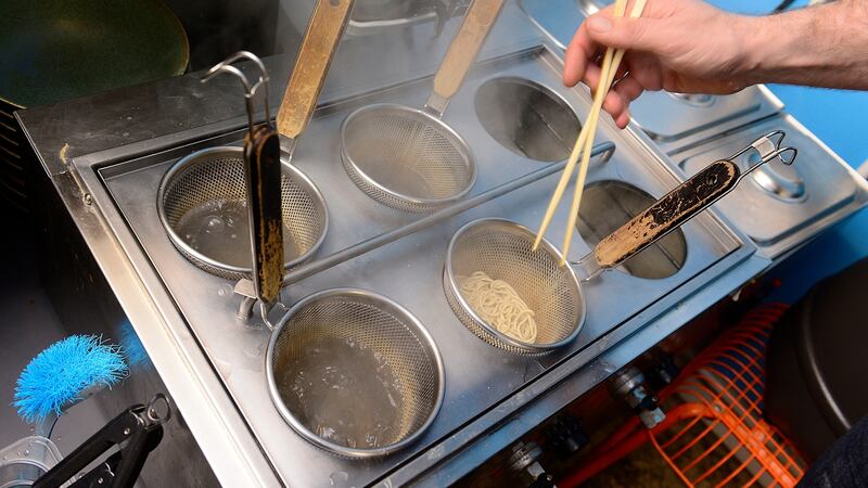 Bia Rebel’s bestseller is their original, called Belfast shoyu ramen, which has slow-cooked pork shoulder and a tea-cured egg added, and toppings of spring onion, bamboo and nori. Photograph: Arthur Allison/Pacemaker Press