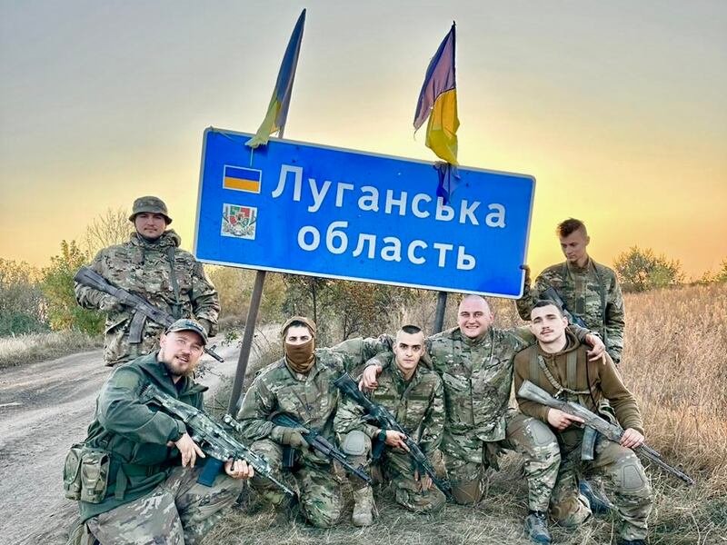 Members of the Russian Volunteer Corps, which fights alongside Kyiv's forces, in the partly occupied Luhansk region of eastern Ukraine. Photograph courtesy of the Russian Volunteer Corps.
