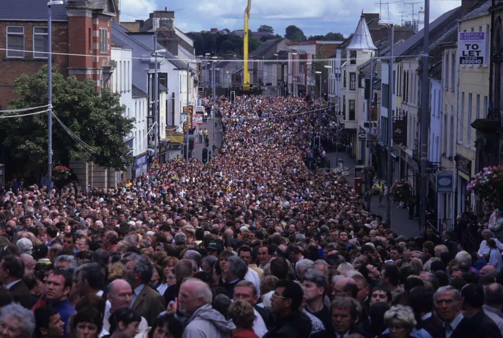 Thousands attended a memorial service in Omagh on August 22nd, 1998, a week after the bombing that killed 29 people. Photograph: Kaveh Kazemi/Getty Images