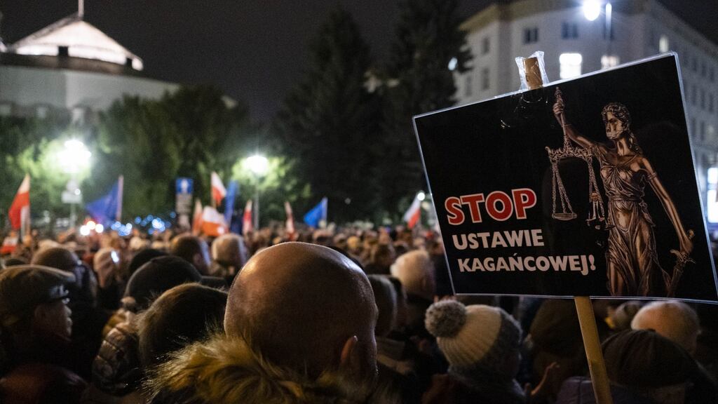 Protesters rallied in support of the Polish judiciary in December 2019. Judges from across Europe will take part in a silent protest in Warsaw on January 11th. Photograph: Krystian Dobuszynski/NurPhoto via Getty