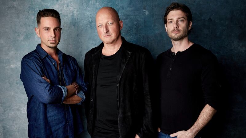 Wade Robson, Leaving Neverland director Dan Reed and James Safechuck. Photograph: Taylor Jewell/Invision/AP