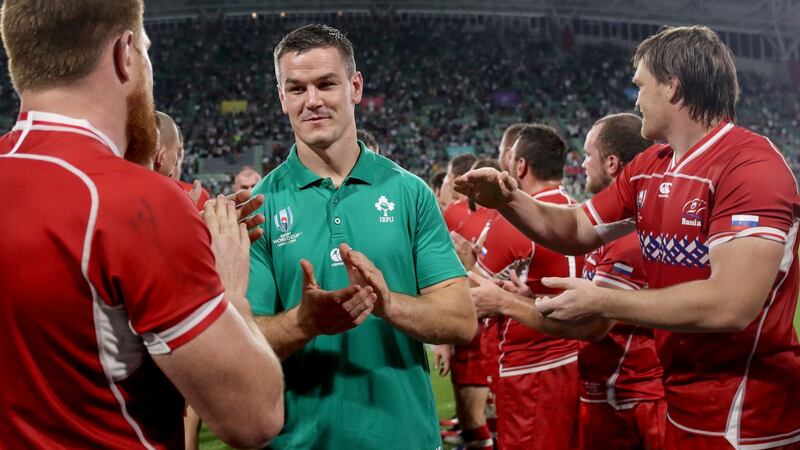 Johnny Sexton leaves the pitch after Ireland’s win over Russia in Kobe. Photograph: Dan Sheridan/Inpho