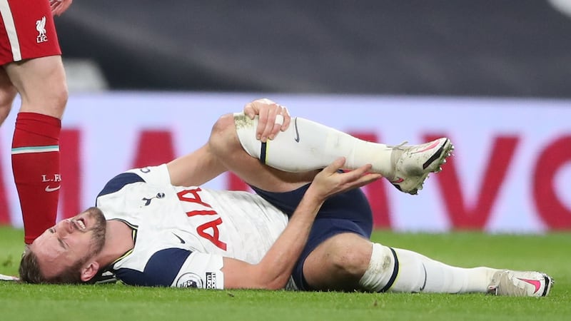 Harry Kane was forced off during Tottenham Hotspur’s defeat to Liverpool. Photograph: Nick Potts/Getty/AFP