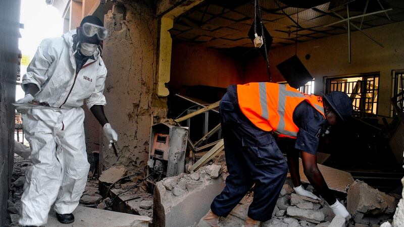 Emergency personnel work after an explosion at the campus of Maiduguri University on June 26th, 2017. Several people were killed in a string of suicide attacks in Maiduguri, in Nigeria’s restive northeast. Photograph: Stringer/AFP/Getty Images