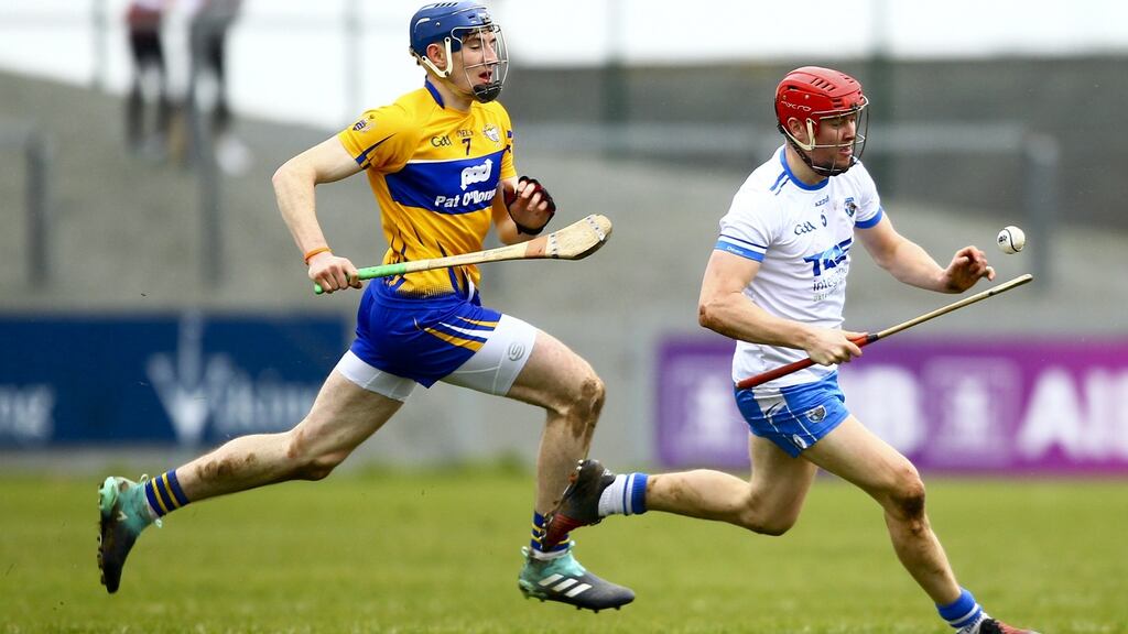Waterford’s Tadhg de Burca in action against Clare’s David Fitzgerald. Waterford are looking forward to hosting Clare at Walsh Park on May 12th. Photograph: Ken Sutton/Inpho