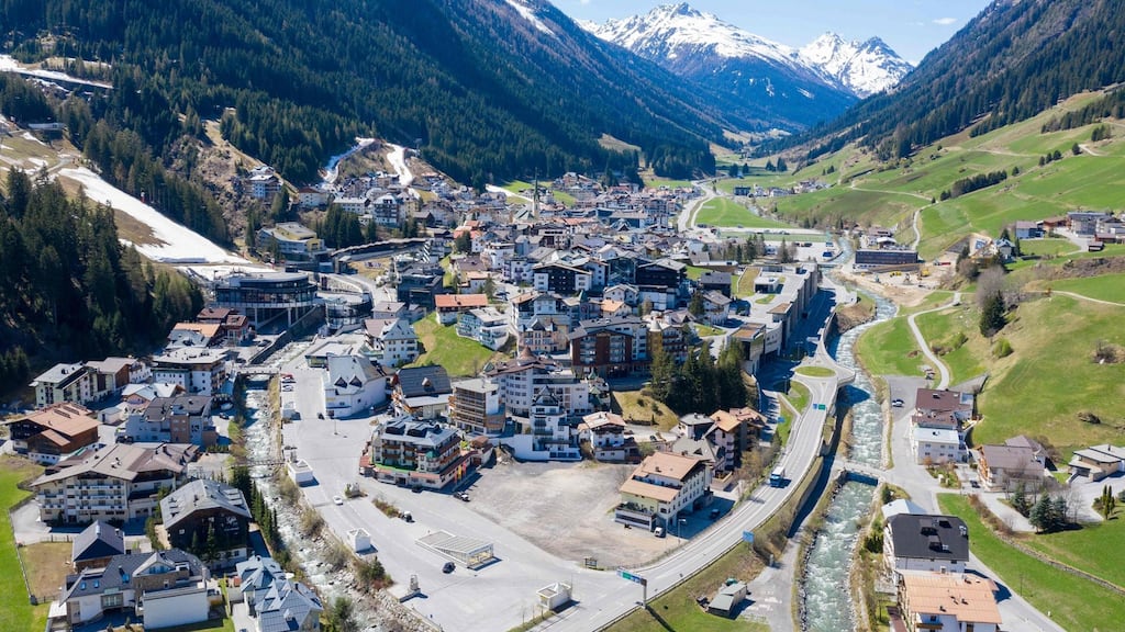 An aerial view of the village of Ischgl, Austria, in late April. Norway believes 40 per cent of its Covid-19 cases can be traced back to the Alpine village. Photograph: Johann Groder/EXPA/AFP via Getty Images