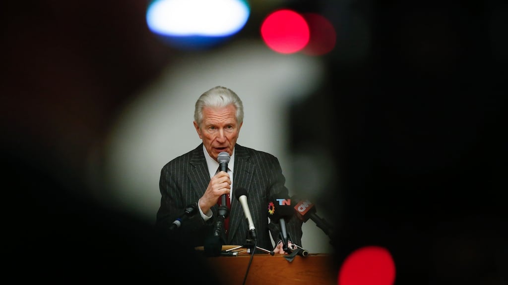 Daniel Pollack, special master presiding over the settlement negotiations between Argentina and its bondholders, speaks during a press conference in New York. Photograph: AFP / Kena Betancurkena