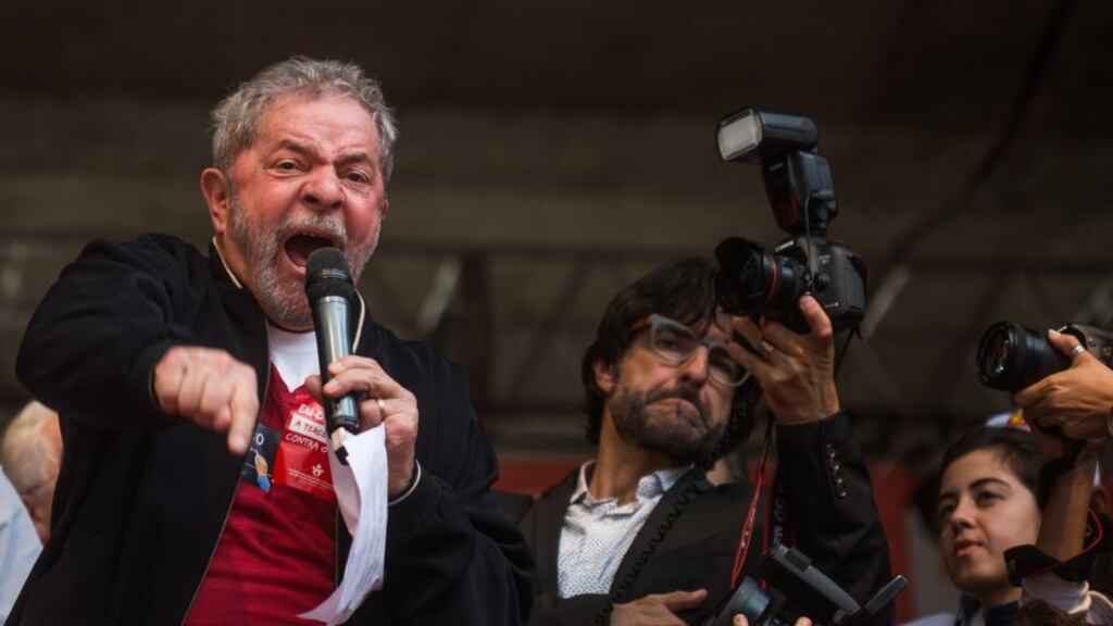 Union members at May Day celebrations which were also attended by former Brazilian president “Lula”. Photograph: Victor Moriyama/Getty Images