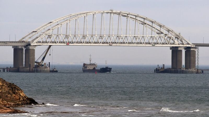 Russia’s recently completed bridge, which spans the Kerch Strait, connecting Russia to Crimea. Photograph: EPA