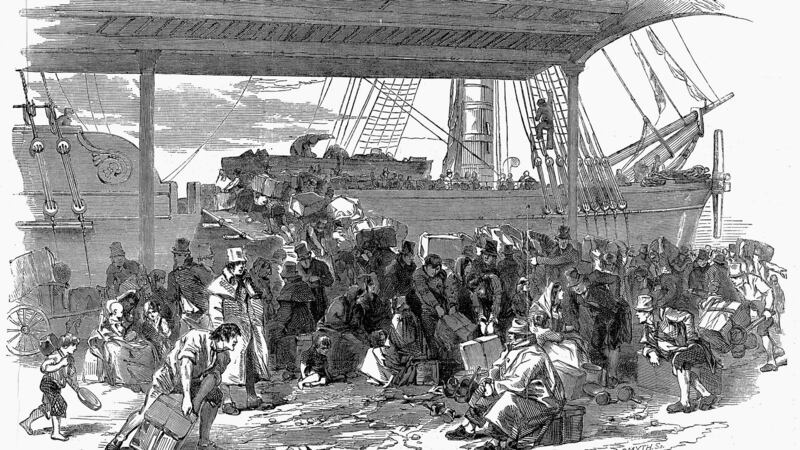 Irish emigrants embark for America at Waterloo Docks, Liverpool, 1850. Photograph: Ann Ronan Pictures/Print Collector/Getty Images