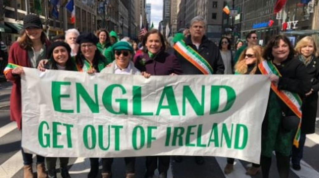 Sinn Féin president Mary Lou McDonald pictured taking part in New York’s St Patrick’s Day parade. Photograph: Twitter