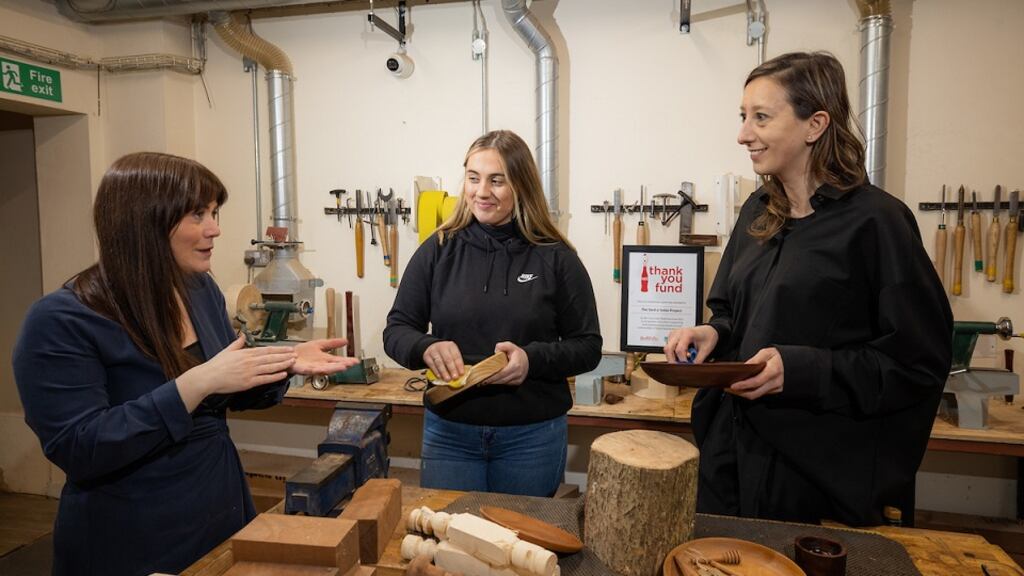 Pictured in the The Yard @ Solas Project workshop are Ashling Golden, justice programmes manager @ the Solas Project; Rachel Darcy, The Yard @ Solas Project participant; and Agnese Filippi, country manager, Coca-Cola Ireland
