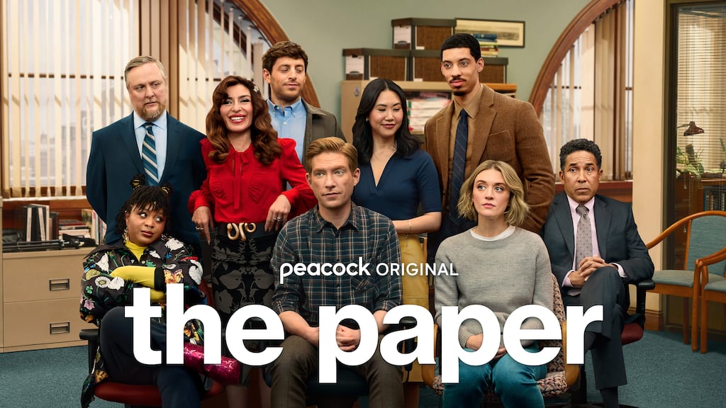 The Office spin-off series The Paper stars Domhnall Gleeson, centre-front. Photograph: NBC Universal PR