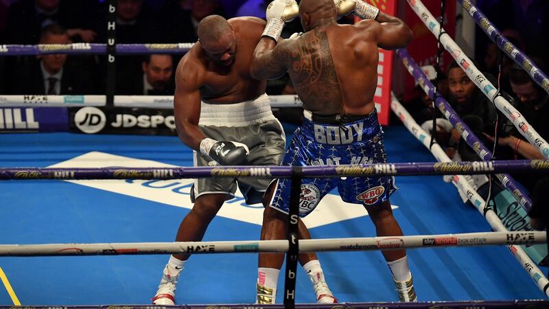 Dillian Whyte knocks out Derek Chisora at the O2 Arena. Photograph: Justin Setterfield/Getty Images